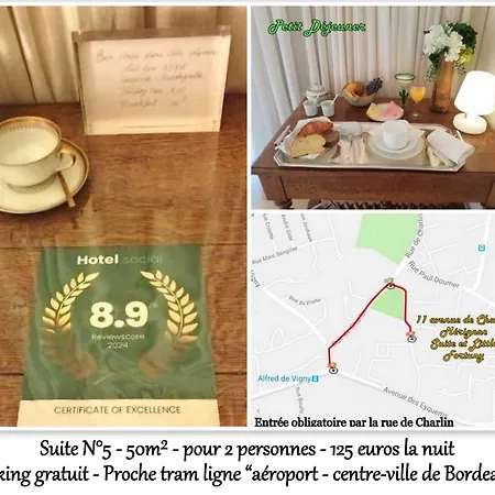 Le Fortuny - 3 Suites, 2 Apparts, 1 - Proche Tram Ligne Aeroport Et Parking Gratuit فندق مبيت وإفطار